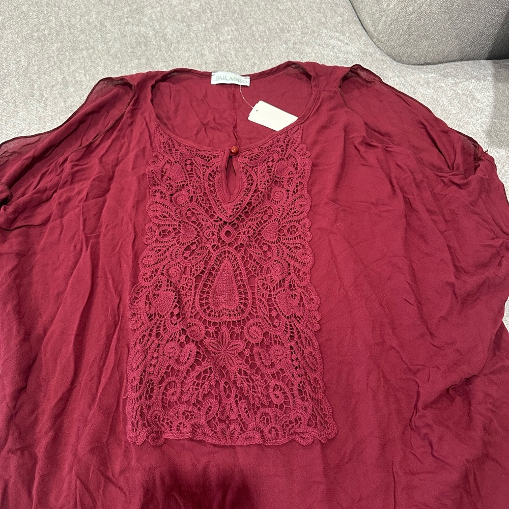 Anthropologie Burgundy Lace Blouse